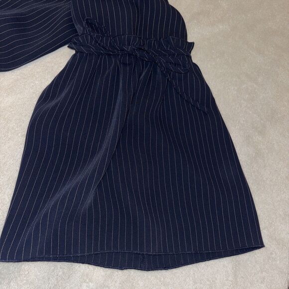 Lane Bryant Navy Pinstripe Bell Tie Sleeve Blouse Keyhole Office Preppy A - Picture 7 of 7